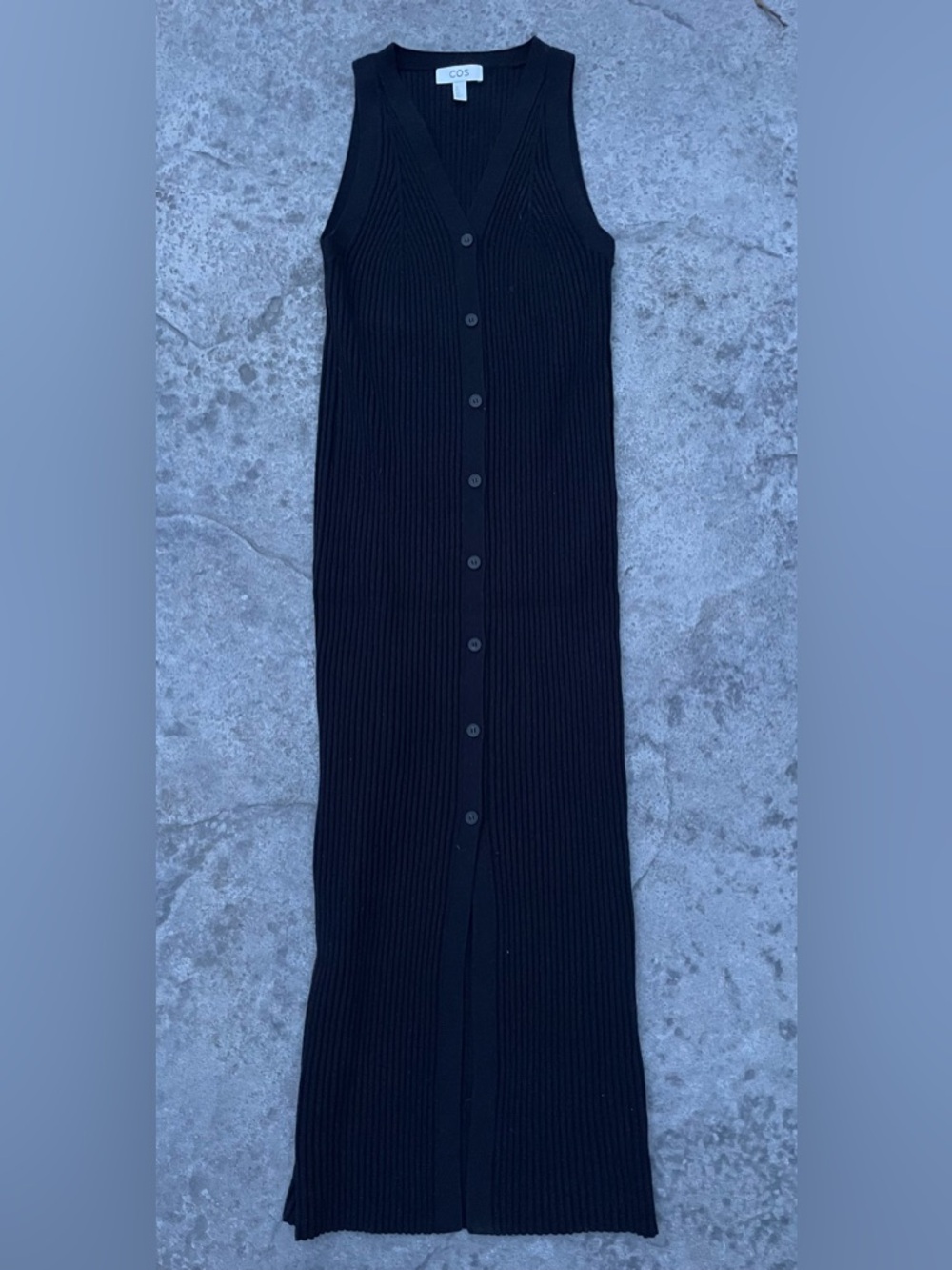 COS Ribbed Knit Button Front Maxi Dress Black Minimalist Sleeveless Small - Picture 5 of 10